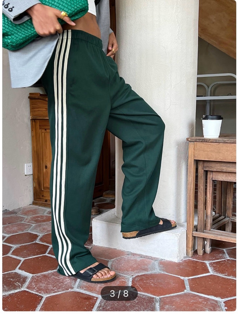 Commense Dark Green Sweatpants Joggers with Cream Side Stripes